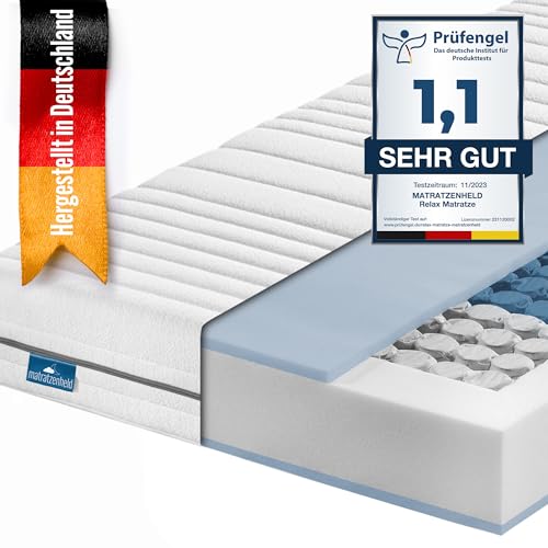 Matratzenheld Relax Matratze | Made in Germany | Ergonomische 7-Zonen Taschenfederkernmatratze | produziert in Deutschland | Härtegrad 4 (H4) 100-140 kg | Höhe 18cm | 140 x 200 cm von Matratzenheld