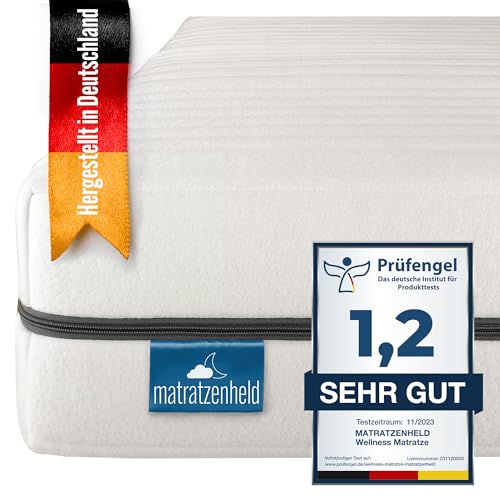 Matratzenheld Wellness Matratze | Made in Germany | Orthopädische 7-Zonen Kaltschaummatratze | produziert in Deutschland | Härtegrad 2 (H2) 0-80 kg | Öko-Tex Zertifiziert | Höhe 18cm | 140 x 200cm von Matratzenheld