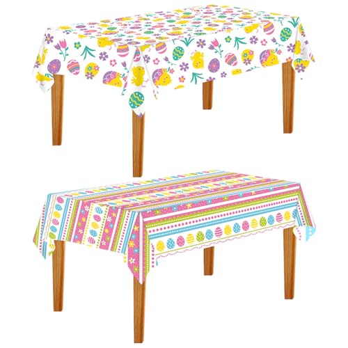 2 Stück Ostern Tischdecke, Rechteckig Ostertischdecke Osterhase Ostereier, Wiederverwendbar Tischdecke Osterdeko für Ostern Party von Matreeglam