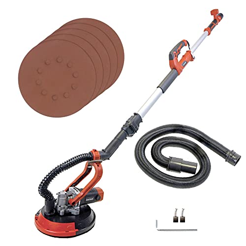 Matrix Profi Trockenbauschleifer DWS 710 800 Watt Wandschleifer Schleifgiraffe Deckenschleifer Langhalsschleifer | 225mm 4,3kg rot-schwarz Teleskopstiel ausziehbar bis 170cm inkl. Schleifpapier von MATRIX