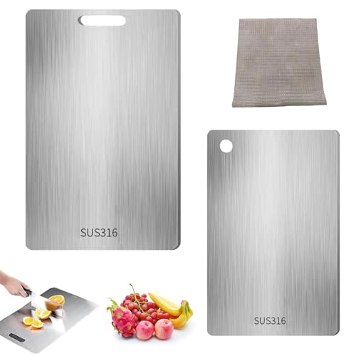 2Pcs Schneidebrett Titan Schneidebrett Edelstahl Titanium Cutting Board Stainless Steel Cutting Board Doppelseitigem Schneidebrett Geeignet für Fleisch und Obst mit 1 Antirutschmatte (34*23cm+23*14cm) 2Pcs Schneidebrett Titan Schneidebrett Edelstahl Titanium Cutting Board Stainless Steel Cutting Board Doppelseitigem Schneidebrett Geeignet für Fleisch und Obst mit 1 Antirutschmatte (34*23cm+23*14cm) von Matsizen
