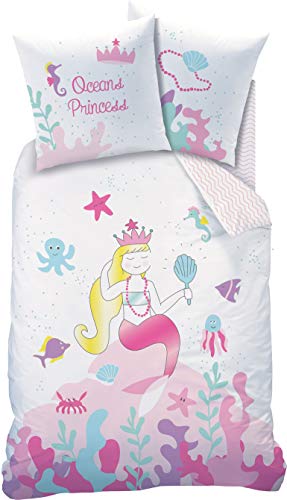 MEERJUNGFRAU Bettwäsche Kinder MERMAID Mädchen Kinderbettwäsche Bettbezug 135x200 Kissenbezug 80x80 OCEAN Princess OCEAN Girl rosa weiß bunt 100% Baumwolle von Matt&Rose