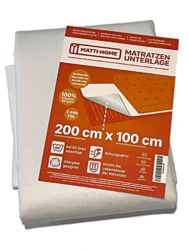 Matti-Home Matratzenunterlage aus Filz für den Lattenrost 100 x 200 cm atmungsaktiver Matratzenschoner aus Nadelfilz 100% Polyester Weiß von Matti-Home