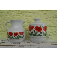 Kleine Vintage Zuckerdose Und Milchkännchen Bareuther Waldsassen Mohn Blüten 70Er Jahre Mid-Century Kleine Vintage Zuckerdose Und Milchkännchen Bareuther Waldsassen Mohn Blüten 70Er Jahre Mid-Century von MattieStone