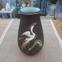 Vintage Keramik Kiechle Reiher 50/60Er J. Vase Schwarz Mid-Century von MattieStone