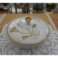 Vintage Porzellan Deckeldose Bonboniere Zeh Scherzer Bavaria 50Er Jahre Abstrakte Blumen Goldrand Mid-Century von MattieStone