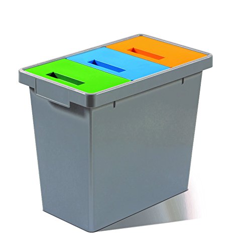 Mattiussi Ecologia POLYMAX: Abfalleimer Mülleimer mit DREI Fächern für Mülltrennung (grau mit gelben blauen und grünen Deckeln) von Mattiussi Ecologia