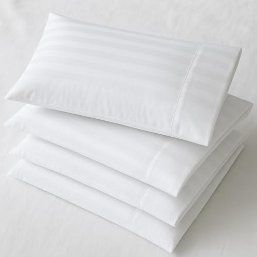 Mattress-Homes Hochwertige Kissenbezüge in Hotelqualität, King-Size, Set mit 4 Baumwoll-Kissen zum Schlafen, glatt und seidig, gemütlich, atmungsaktiv, maschinenwaschbar, mit weißen Streifen von Mattress-Homes