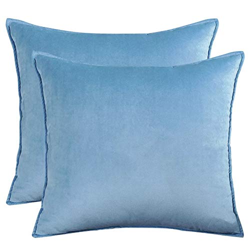 Matty-LZ 2er Set Samt Einfach Weicher Kissenbezug Hochwertige Qualität Set Dekorativ Sofa Schlafzimmer Auto Kissen Kissenhülle mit Verstecktem Reißverschluss Zweiteilig 60x60cm / 24"x24"inch Hellblau von Matty-Hause
