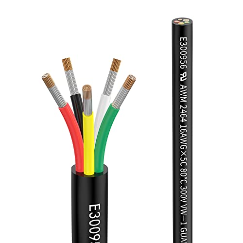 16awg 5×1.3mm² 10meter Elektrischer Kabel 5 adrig Verlängerungskabel UL2464 5V/12V/24V/300V Sauerstofffreies mehrlitziges verzinntes Kupferkabel Landschafts Draht LED Lampen im Automobil im Freien… von Matugajp