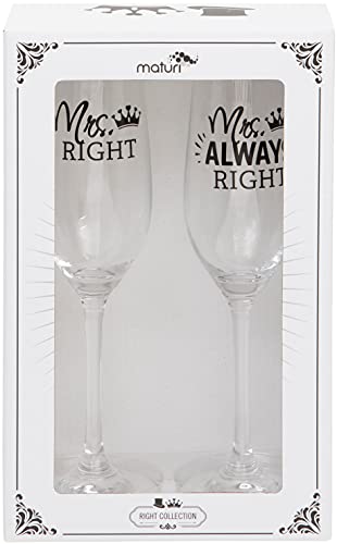 Maturi Set aus zwei Champagnergläsern „Mrs Right MrsAlways Right“, 220 ml von Maturi