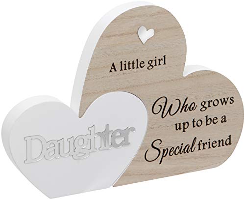 Maturi Freistehendes Doppelherz-Schild mit Aufschrift Daughter, Holz, Braun, 23 x 16 x 2 cm von Maturi