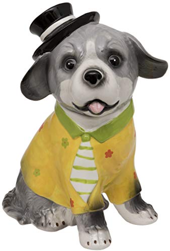 Maturi H704 Keramik-Schmuckset, sitzender Hund, mit gelber Jacke und grün-weißer Aufbewahrungsdose, H704 von Maturi