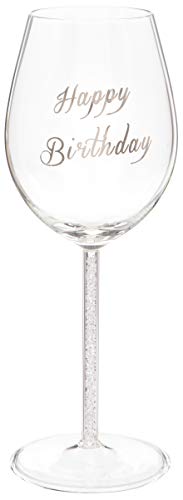 Maturi Happy Birthday Weinglas mit silberfarbenem Diamantstiel, 400 ml von Maturi