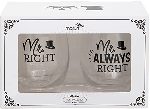 Maturi Set aus zwei „Mr Right Mr Always Right“ Weingläsern ohne Stiel, 530 ml von Maturi