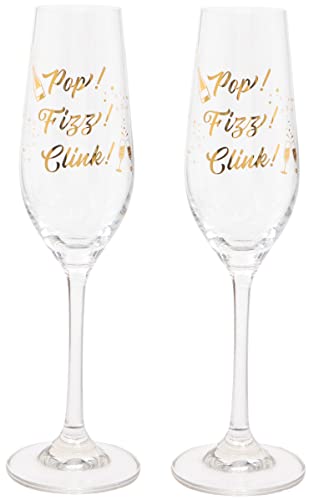 Maturi Set aus zwei „Pop, Fizz, Clink“-Champagnerflöten, 220 ml, in Geschenkbox von Maturi