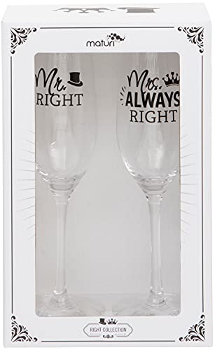 Maturi Set aus zwei Champagnergläsern „Mr Right Mrs Always Right“, 220 ml von Maturi