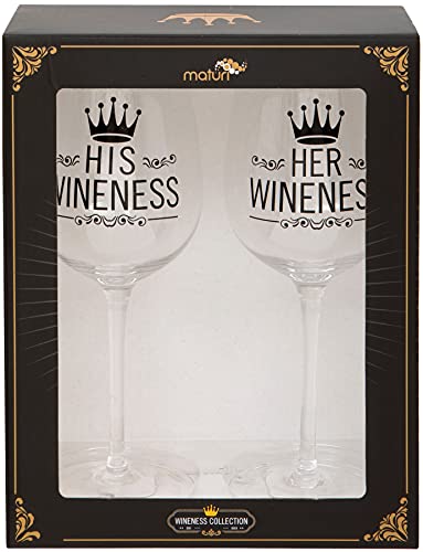 Maturi Set aus zwei Weingläsern, „His Wineness/Her Wineness“, 420 ml, in Geschenkbox von Maturi