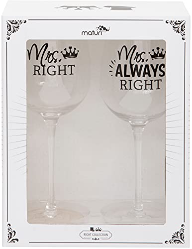 Maturi Set aus zwei „Mrs Right Mrs Always Right“ Weingläsern, 400 ml von Maturi