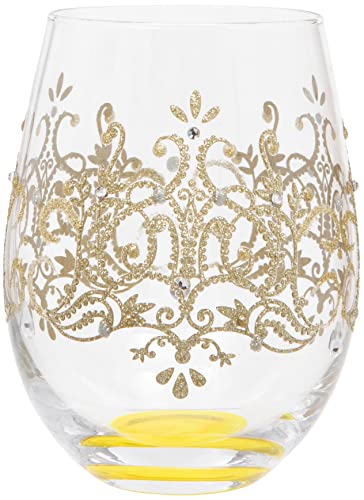 Maturi Weinglas ohne Stiel, handbemalt, goldfarbenes Flockmuster, 530 ml, in Geschenkbox von Maturi