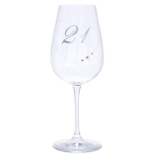 Maturi Weinglas zum 21. Geburtstag mit geätztem Herz und Strasssteinen von Maturi