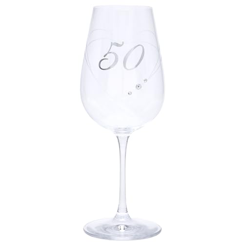 Maturi Weinglas zum 50. Geburtstag mit geätztem Herz und Strassverzierung von Maturi