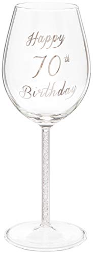 Maturi Weinglas zum 70. Geburtstag mit silberfarbenem Diamantstiel, 400 ml von Maturi