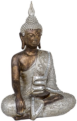 Sitzender Maturi-Thai-Buddha-Schmuck, berührt die Erde, Metall, Mehrfarbig, 10,16 x 24,13 x 34,29 cm. von Maturi