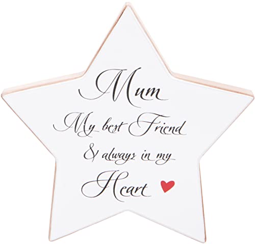 Sternförmiges Geschenkschild „Mum“, 16 x 16 cm, Heimdekoration aus weißem Holz, sentimentale englische Verse von Maturi