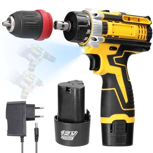 12 V 2-in-1-Lithium-Bohrer elektrisches Multifunktions-Elektrowerkzeug Bürstenmotor praktischer Schraubendreher für Haushaltsgeräte Möbelmontage Autoelektronik Reparatur mit zwei Bohrern von Matybobe