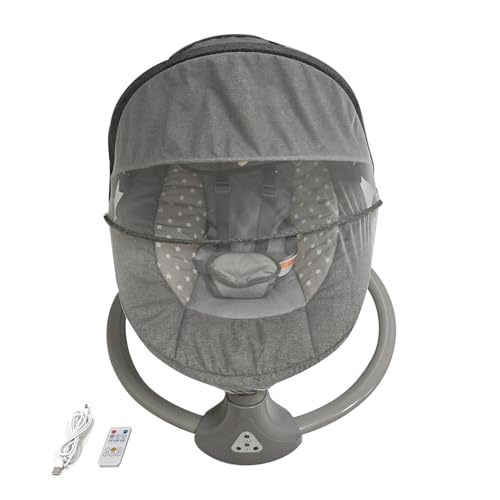 Matybobe Elektrischer Baby-Wiegesessel 5 Geschwindigkeit 3 Timing 12 Licht Musik mit für Zuhause Innen Außen (Grey) von Matybobe