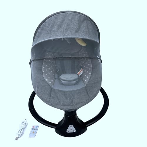 Matybobe Elektrischer Baby-Wiegesessel 5 Geschwindigkeit 3 Timing 12 Licht Musik mit für Zuhause Innen Außen (Grey Blue) von Matybobe