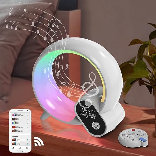 Matybobe RGBCW Wecklicht Umgebungslichter Wecker Zeitanzeige Weißes Rauschen hine Kabelloser BT-Lautsprecher APP-Steuerung Fernbedienung Timer Countdown-Funktion von Matybobe