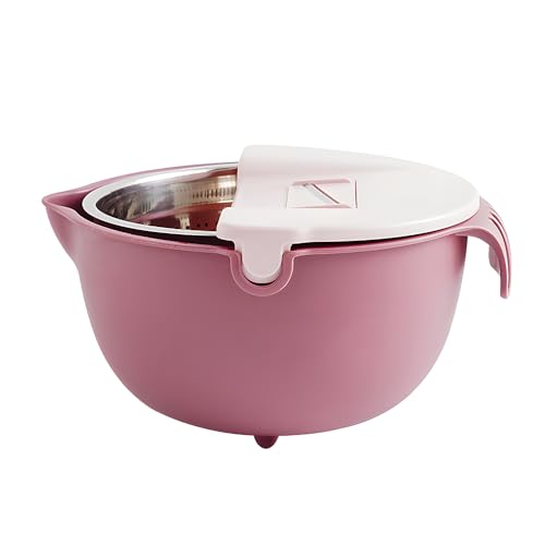 Matybobe Sieb mit Schüssel-Set, 9-in-1-Siebe für die Küche zum Waschen von Obst und Gemüse/Nudelsieb/Reissieb, doppelschichtiges drehbares Sieb-Schüssel-Set mit Hobel, 4 Quart von Matybobe