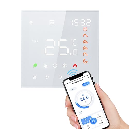 Matybobe Smart Tuya WiFi-Thermostat, Sprachsteuerung, 3 A, digitales programmierbares LCD-Display, Touchscreen, Fußbodenheizung, Temperaturregler, digitaler intelligenter Wandthermostat von Matybobe