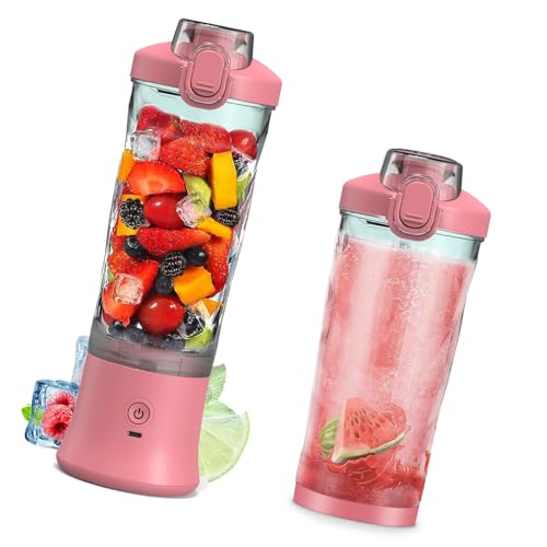 Matybobe Tragbarer Mixer 600ml 6- Personal Juicer Cup 150W Wiederaufladbares Handheld Mixer Cup Wasserdicht für Reisesport-Heimbüro (Rosa) von Matybobe