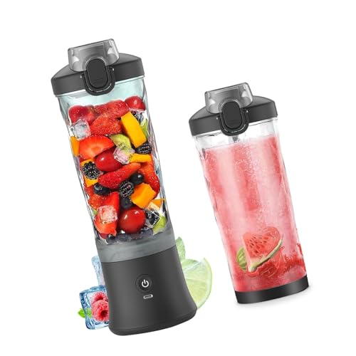 Matybobe Tragbarer Mixer 600ml 6- Personal Juicer Cup 150W Wiederaufladbares Handheld Mixer Cup Wasserdicht für Reisesport-Heimbüro (Schwarz) von Matybobe