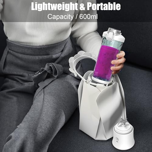 Matybobe Tragbarer Mixer 600ml 6- Personal Juicer Cup 150W Wiederaufladbares Handheld Mixer Cup Wasserdicht für Reisesport-Heimbüro (Weiß) von Matybobe