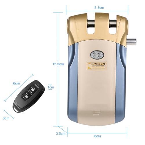 Matybobe WF-018 Wireless Fernbedienungsschlosssicherheit Unsichtbares Keyless-Türeintrag Intelligentes Schloss Zinklegungsmetall mit 4 Fernbedienungsschlüssel Smart Home (Blau & Gold) von Matybobe