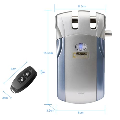 Matybobe WF-018 Wireless Fernbedienungsschlosssicherheit Unsichtbares Keyless-Türeintrag Intelligentes Schloss Zinklegungsmetall mit 4 Fernbedienungsschlüssel Smart Home (Blau & Silber) von Matybobe