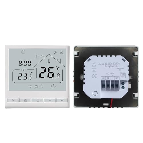 Matybobe WiFi Smart Thermostat 5+2 programmierbar 3A Wasserheizung Tuya Sprachsteuerung Thermostat DIY Installation LCD-Display Smart Temperaturregler Digitaler Thermostat kompatibel mit Alexa von Matybobe