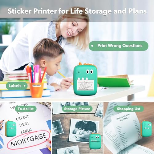 Mini-Thermodrucker, multifunktional, tragbar, Aufkleber-Maker, Sofortfoto, tintenloser Druckanschluss, BT-Verbindung für Smartphone, mit 9 Papierrollen 57 mm + 5 selbstklebenden Papierrollen Mini-Thermodrucker, multifunktional, tragbar, Aufkleber-Maker, Sofortfoto, tintenloser Druckanschluss, BT-Verbindung für Smartphone, mit 9 Papierrollen 57 mm + 5 selbstklebenden Papierrollen von Matybobe