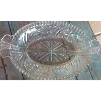 Vintage Geteilt Ovale Glas Servieren Schale Stern Muster Mit Gewellten Rand, Glasschale Griffen von Maudesmercantile