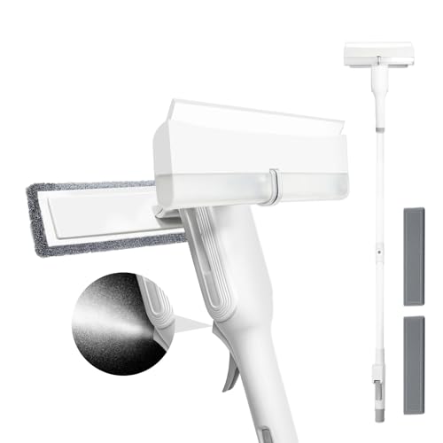 Duschabzieher Langer Stiel Wasserschieber Abzieher, Fensterwischer und Fensterabzieher 2 in 1, 130cm Duschabzieher Fensterputzer Set Bad Fliesen Abzieher Dusche Boden mit WassersprüHfunktion (Weiß) von Maudzlan