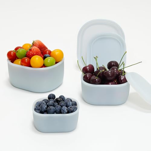 Food Storage Containers Set Meal Prep Boxen für Lebensmittel, 6 Stück (3 Deckel & 3 Behälter) 200ml, 300ml, 600ml Silikon Frischhaltedosen mit Deckel Küche Aufbewahrung & Organisation (Clear Blue) von Maudzlan