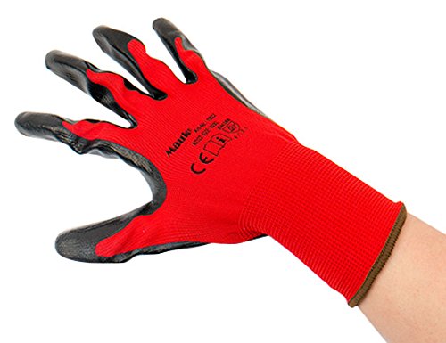 Mauk 1922 (12 Paar) Handschuhe Polyester rot 13G, schwarz Nitril beschichtet, mehrfarbig, 12 Stück von Mauk