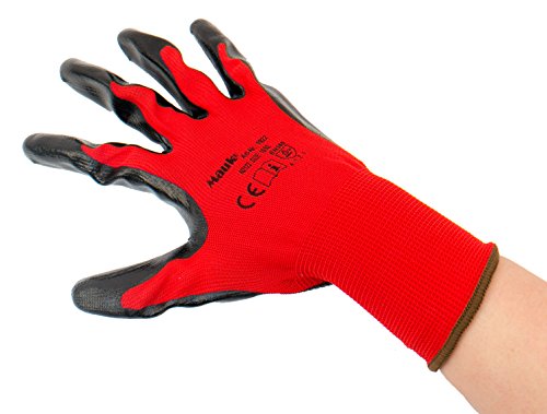 Mauk 1923 (12 Paar) Handschuhe Polyester rot 13G, schwarz Nitril beschichtet, mehrfarbig, 12 Stück von Mauk