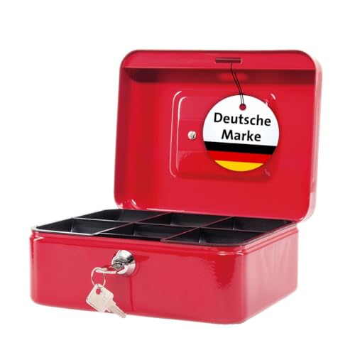 MAUL Geldkassette aus Stahl 20x17x9cm | Geldkassette abschließbar | Münzgeld-Einsatz herausnehmbar | Kasse mit 2 Schlüsseln | Ideal als Spardose, Geldtasche, Tresor, Geldkassette klein | Rot von Maul