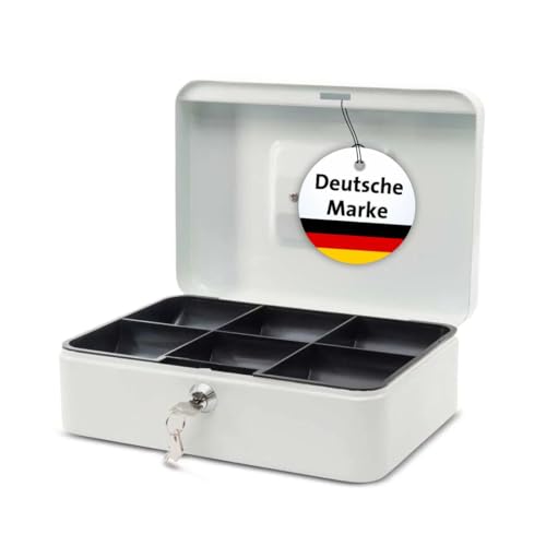 MAUL Geldkassette aus Stahl 25x19x9cm | Geldkassette abschließbar | Münzgeld-Einsatz herausnehmbar | Kasse mit 2 Schlüsseln | Ideal als Spardose, Geldtasche, Tresor, Geldkassette groß | Weiß von Maul