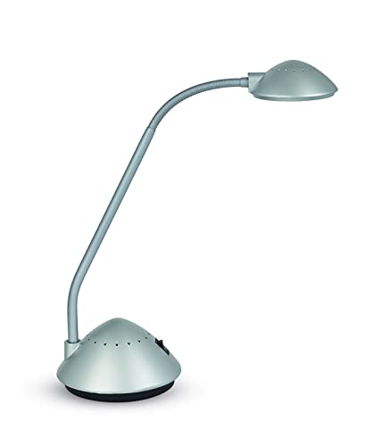 Maul Tischleuchte MAULarc | LED Schreibtischlampe mit beweglichem Leuchtenkopf | Platzsparende Tischlampe für Schreibtisch, Büro und kleine Arbeitsflächen | Warmweißes Licht | Silber von Maul